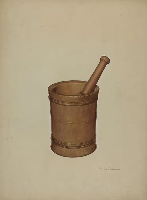 Framed Print : Mortar and Pestle, c. 1938. Creator: Anne Colman Framed Print : Mortar and Pestle, c. 1938. Creator: Anne Colman