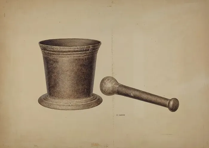 Framed Print : Mortar and Pestle, c. 1940. Creator: Edward Bashaw Framed Print : Mortar and Pestle, c. 1940. Creator: Edward Bashaw