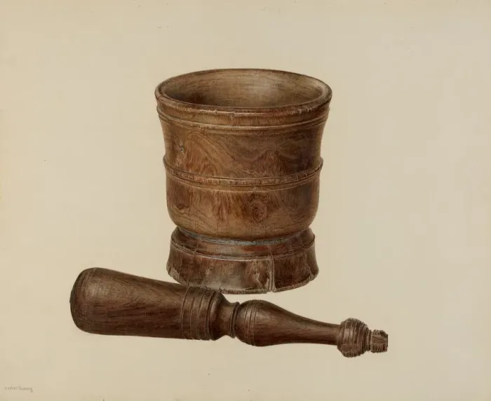 Framed Print : Mortar and Pestle, c. 1940. Creator: Hester Duany Framed Print : Mortar and Pestle, c. 1940. Creator: Hester Duany