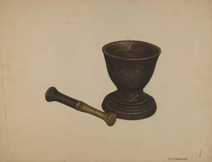 Framed Print : Mortar and Pestle, c. 1940. Creator: Paul Poffinbarger Framed Print : Mortar and Pestle, c. 1940. Creator: Paul Poffinbarger