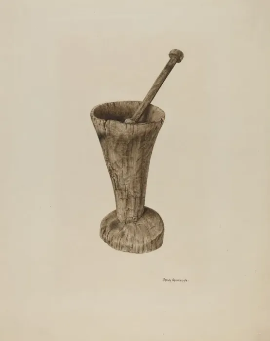 Framed Print : Mortar and Pestle, c. 1941. Creator: Ursula Lauderdale Framed Print : Mortar and Pestle, c. 1941. Creator: Ursula Lauderdale