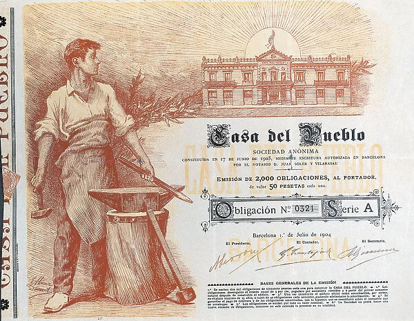 Mortgage bond of Casa del Pueblo, SA, established in Barcelona on 1st July 1904
