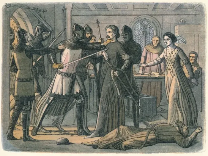 Framed Print : Mortimer seized by the King, 1325 (1864). Artist: James William Edmund Doyle Framed Print : Mortimer seized by the King, 1325 (1864). Artist: James William Edmund Doyle