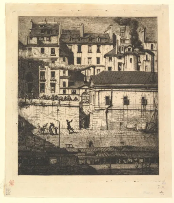Framed Print : The Mortuary, Paris (La Morgue), 1854. Creator: Charles Meryon Framed Print : The Mortuary, Paris (La Morgue), 1854. Creator: Charles Meryon