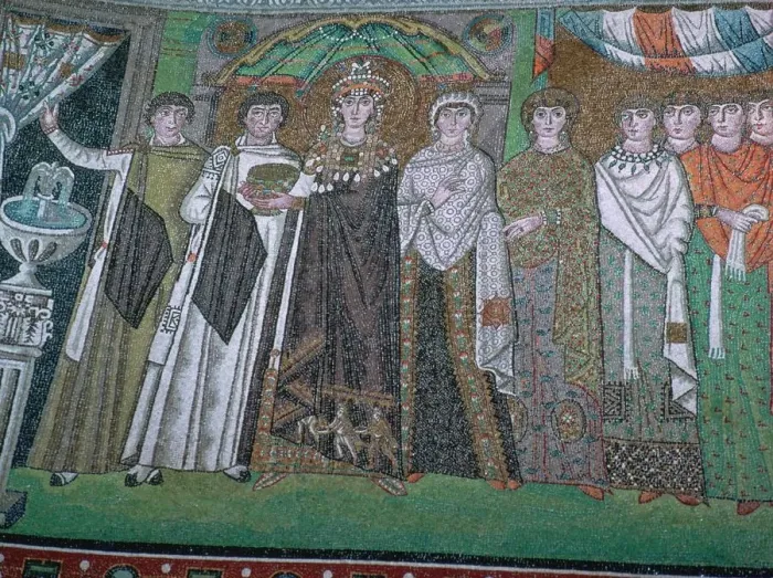 Framed Print : Mosaic of the Byzantine Empress Theodora and her court, 6th century Framed Print : Mosaic of the Byzantine Empress Theodora and her court, 6th century