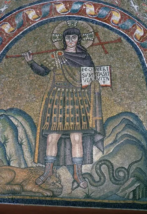 Framed Print : Mosaic of Christ dressed as a soldier, 6th century Framed Print : Mosaic of Christ dressed as a soldier, 6th century