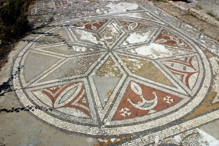 Framed Print : Mosaic floor, ruins of the Basilica of Ayia Trias, Famagusta, North Cyprus Framed Print : Mosaic floor, ruins of the Basilica of Ayia Trias, Famagusta, North Cyprus