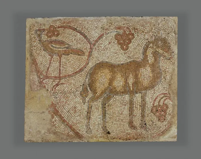 Framed Print : Mosaic Fragment with Donkey and Bird, 5th-6th century. Creator: Unknown Framed Print : Mosaic Fragment with Donkey and Bird, 5th-6th century. Creator: Unknown