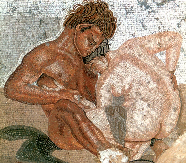 Mosaic of a satyr and nymph, House of Faun, Pompeii, Italy