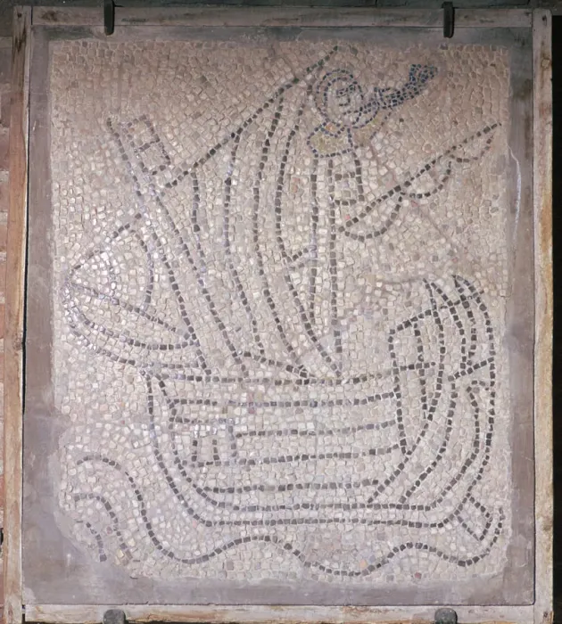 Framed Print : A mosaic showing a ship used in the 4th crusade, 13th century Framed Print : A mosaic showing a ship used in the 4th crusade, 13th century