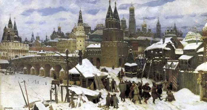 Framed Print : Moscow in the 17th century. The All Saints Bridge, 1901. Artist: Apollinary Vasnetsov Framed Print : Moscow in the 17th century. The All Saints Bridge, 1901. Artist: Apollinary Vasnetsov