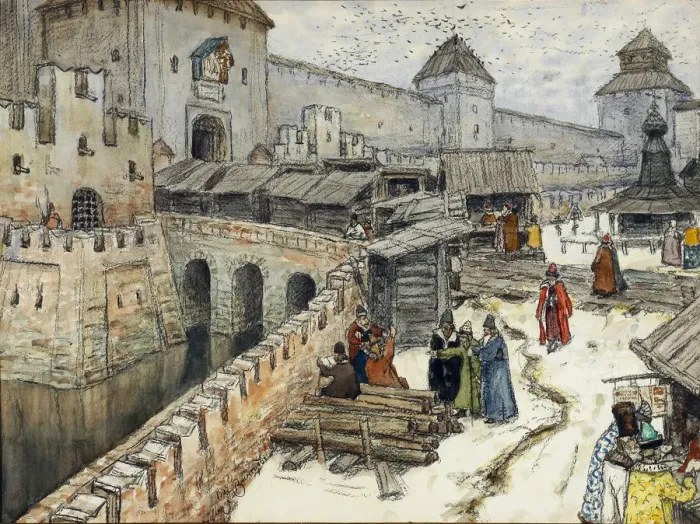 Framed Print : Moscow in the 17th Century. Bookshops on the Christ the Saviour Bridge, 1902. Artist: Vasnetsov, Appolinari Mikhaylovich (1856-1933) Framed Print : Moscow in the 17th Century. Bookshops on the Christ the Saviour Bridge, 1902. Artist: Vasnetsov, Appolinari Mikhaylovich (1856-1933)