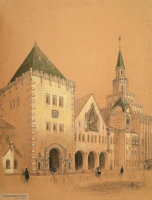 Framed Print : Moscow Kazansky railway station (Project), 1913. Creator: Shchusev, Alexey Viktorovich