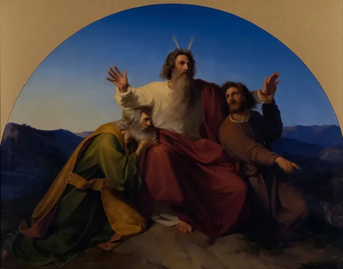 Framed Print : Moses, Aaron and Hur, 1837. Artist: Heubel, Alexander (1813-1847) Framed Print : Moses, Aaron and Hur, 1837. Artist: Heubel, Alexander (1813-1847)