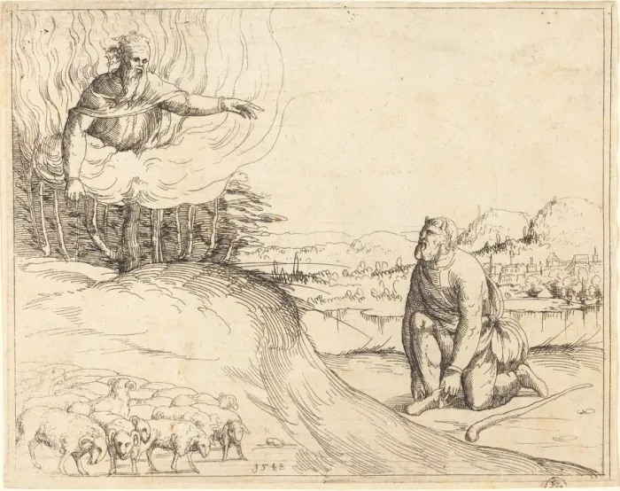 Framed Print : Moses and the Burning Bush, 1548. Creator: Augustin Hirschvogel Framed Print : Moses and the Burning Bush, 1548. Creator: Augustin Hirschvogel