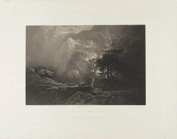 Framed Print : Moses and the Burning Bush, from Illustrations of the Bible, 1833. Creator: John Martin Framed Print : Moses and the Burning Bush, from Illustrations of the Bible, 1833. Creator: John Martin