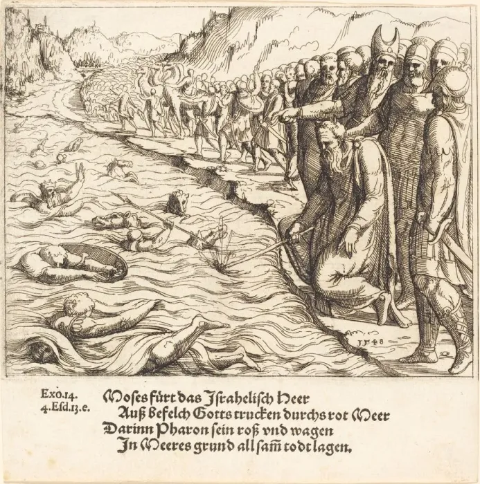 Framed Print : Moses Closing the Red Sea, 1548. Creator: Augustin Hirschvogel Framed Print : Moses Closing the Red Sea, 1548. Creator: Augustin Hirschvogel