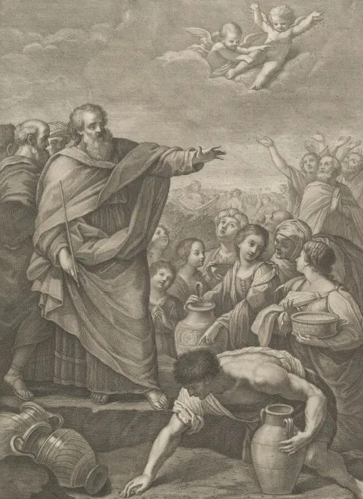 Framed Print : Moses at left with the Israelites who gather manna as it falls from the sky Framed Print : Moses at left with the Israelites who gather manna as it falls from the sky