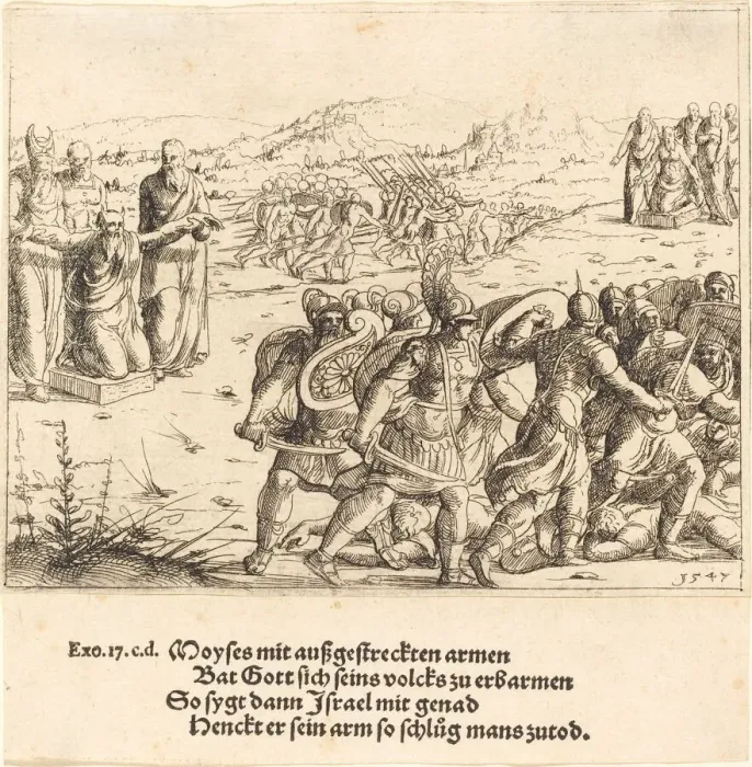 Framed Print : Moses with Outstretched Arms, 1547. Creator: Augustin Hirschvogel Framed Print : Moses with Outstretched Arms, 1547. Creator: Augustin Hirschvogel