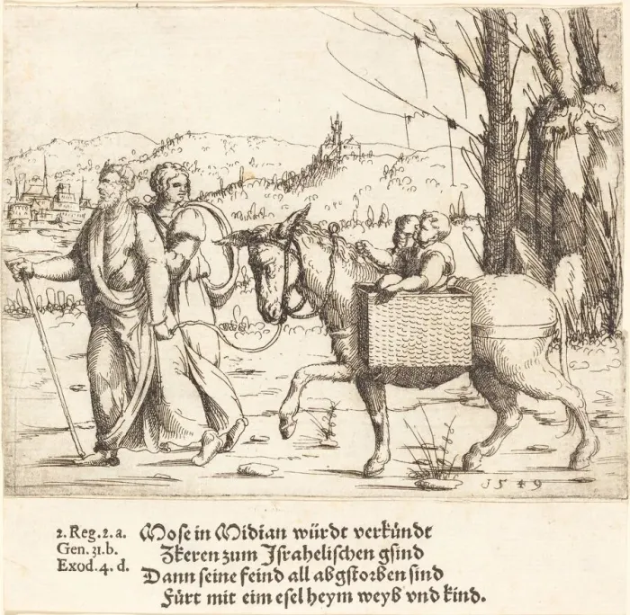 Framed Print : Moses Returns to Egypt from Midian, 1549. Creator: Augustin Hirschvogel Framed Print : Moses Returns to Egypt from Midian, 1549. Creator: Augustin Hirschvogel