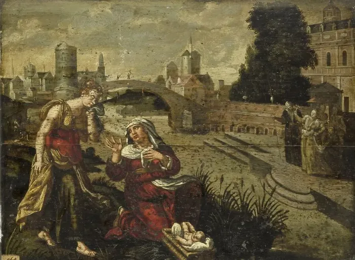 Framed Print : Moses in the rush basket, 1500-1599. Creator: Unknown