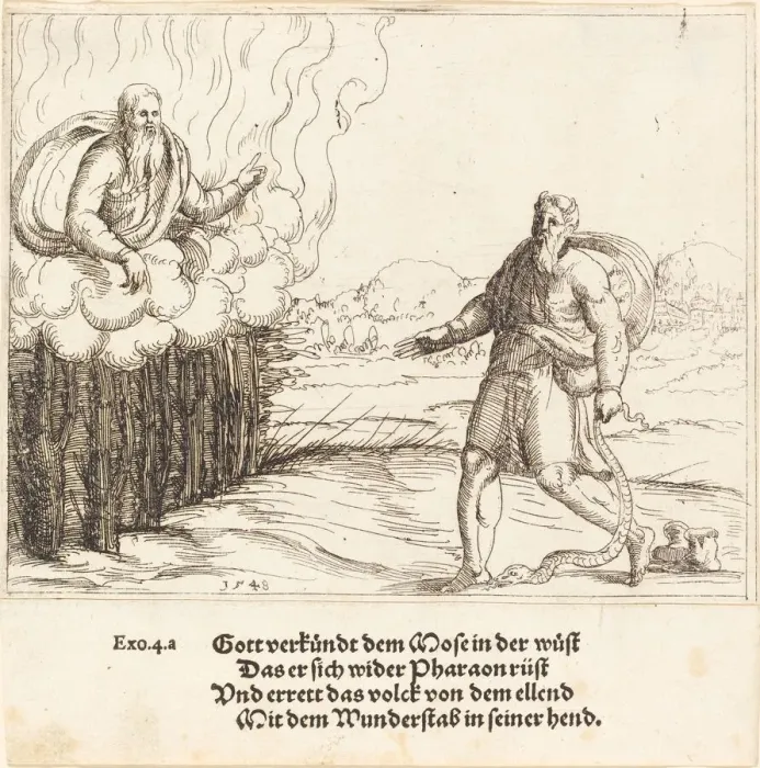 Framed Print : Moses and the Serpent, 1548. Creator: Augustin Hirschvogel Framed Print : Moses and the Serpent, 1548. Creator: Augustin Hirschvogel