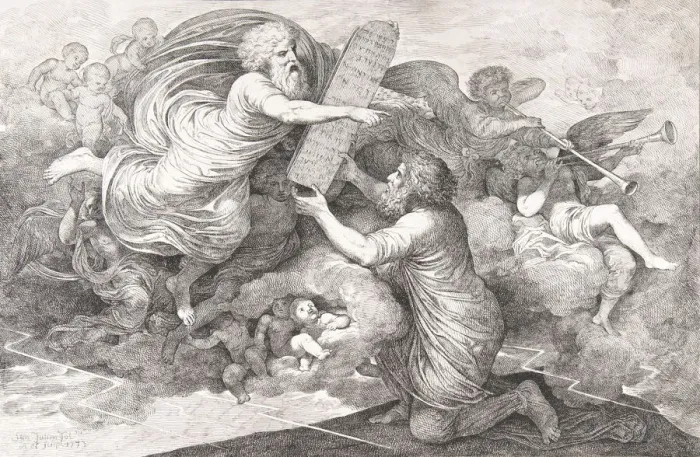 Framed Print : Moses on Sinai (Le tables de Loi judaique), 1773. Creator: Simon Julien Framed Print : Moses on Sinai (Le tables de Loi judaique), 1773. Creator: Simon Julien