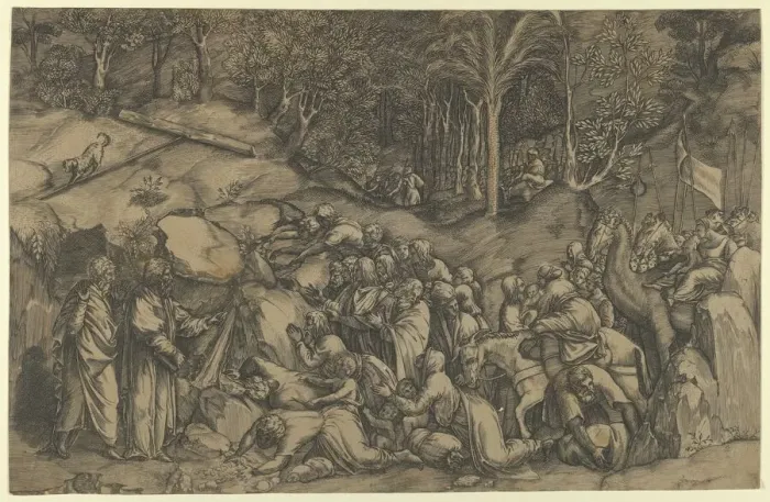 Framed Print : Moses striking the Rock, 1530-50. 1530-50. Creator: Anon