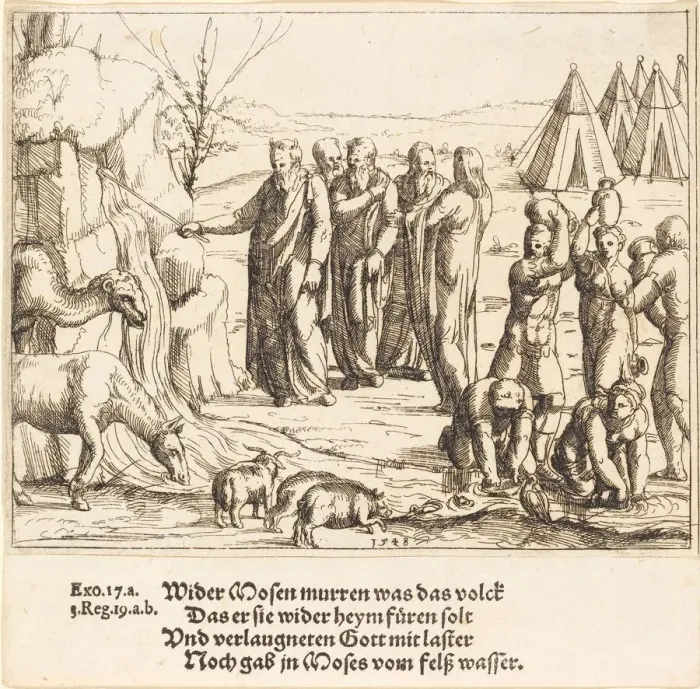 Framed Print : Moses Striking the Rock, 1548. Creator: Augustin Hirschvogel