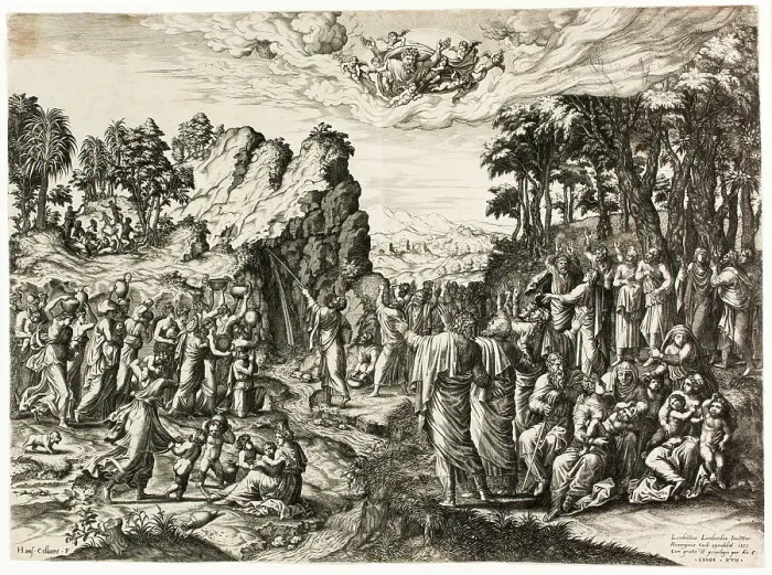 Framed Print : Moses Striking the Rock, 1555. Creator: Jan Collaert I