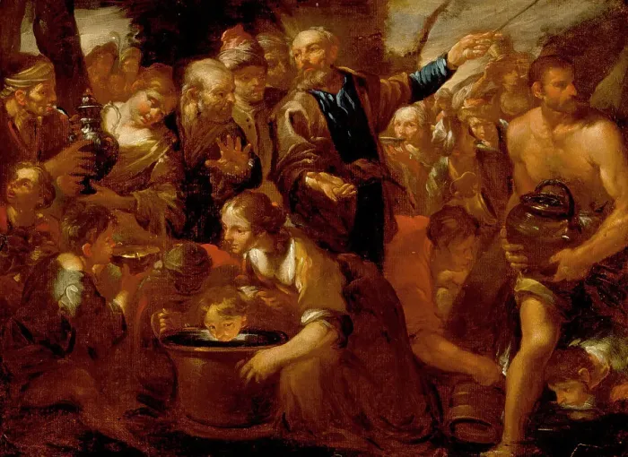Framed Print : Moses Striking the Rock, 1630. Creator: Gioacchino Assereto Framed Print : Moses Striking the Rock, 1630. Creator: Gioacchino Assereto