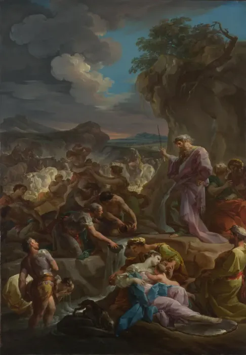 Framed Print : Moses striking the Rock, 1744. Artist: Giaquinto, Corrado (1703-1766)