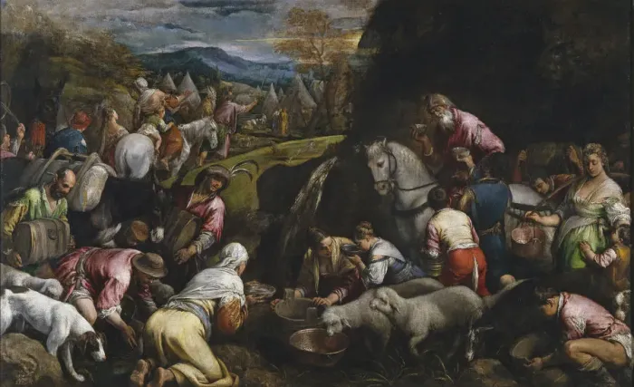 Framed Print : Moses Striking Water from the Rock. Artist: Bassano, Jacopo, il vecchio (ca. 1510-1592) Framed Print : Moses Striking Water from the Rock. Artist: Bassano, Jacopo, il vecchio (ca. 1510-1592)