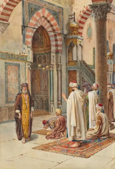 Framed Print : Moslems at Prayer, late 1800s-early 1900s. Creator: P. Pavesi (Italian) Framed Print : Moslems at Prayer, late 1800s-early 1900s. Creator: P. Pavesi (Italian)