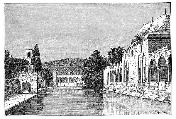 The mosque and Fountain of Abraham, Ofra (At Tayyibah), West Bank, Israel, 1895. Artist: Armand Kohl