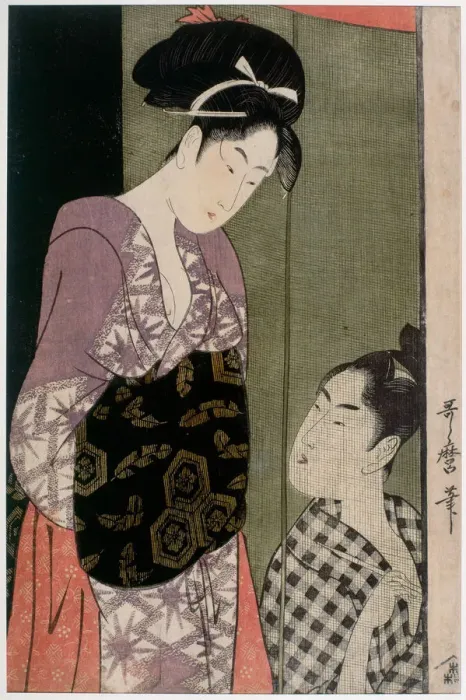 Framed Print : Mosquito Net, ca 1797. Artist: Utamaro, Kitagawa (1753-1806) Framed Print : Mosquito Net, ca 1797. Artist: Utamaro, Kitagawa (1753-1806)