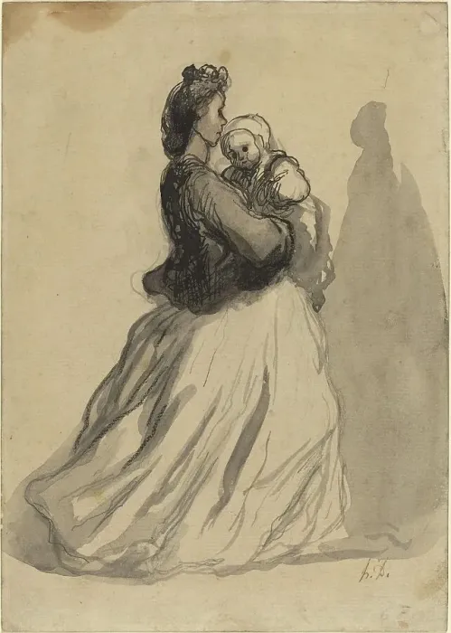 Framed Print : Mother and Baby. Creator: Honore Daumier Framed Print : Mother and Baby. Creator: Honore Daumier