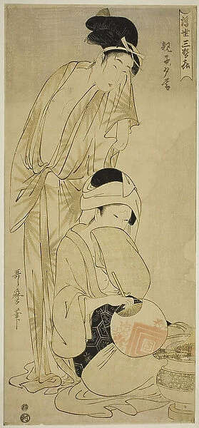 Mother and Child at Dusk (Oyako yugure), from the series 'Three Evening Pleasure of the... c. 1800. Creator: Kitagawa Utamaro. Mother and Child at Dusk (Oyako yugure), from the series 'Three Evening Pleasure of the... c. 1800