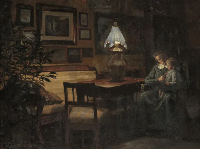Framed Print : Mother and child, evening, 1890-1907. Creator: Sigurd Wandel