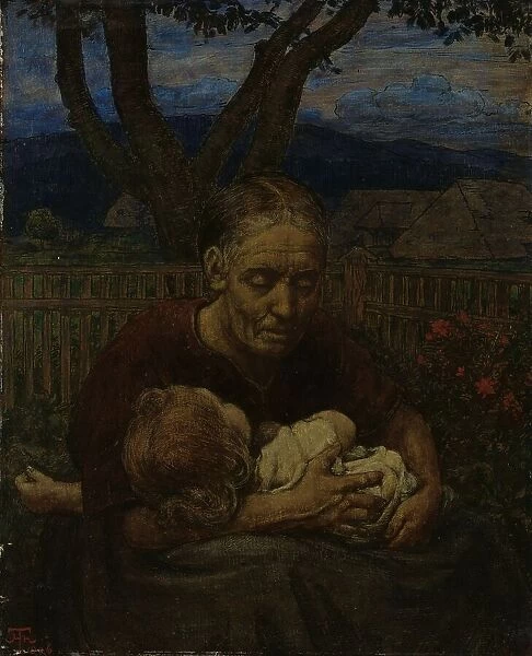Mother and Child in a garden, 1850-1924. Creator: Hans Thoma