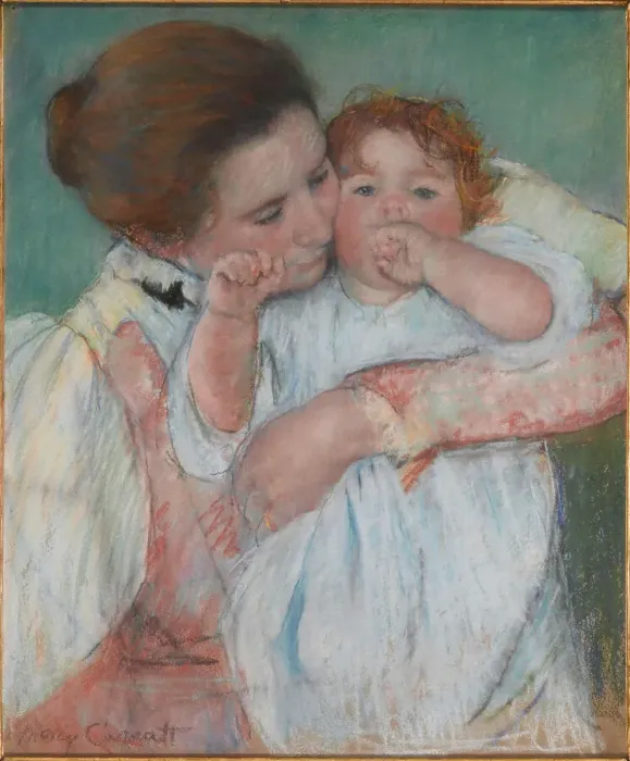 Framed Print : Mother and child on green background or Maternity, 1897. Creator: Cassatt, Mary (1845-1926) Framed Print : Mother and child on green background or Maternity, 1897. Creator: Cassatt, Mary (1845-1926)