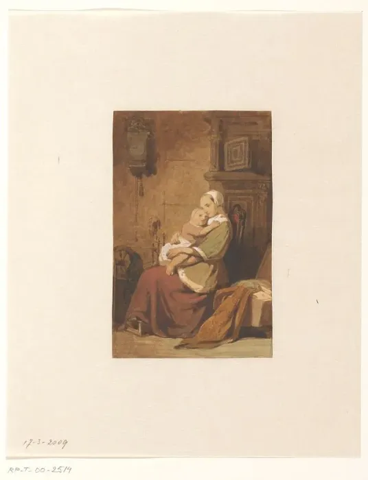 Framed Print : Mother and child in an interior, 1849. Creator: Jacob Spoel Framed Print : Mother and child in an interior, 1849. Creator: Jacob Spoel