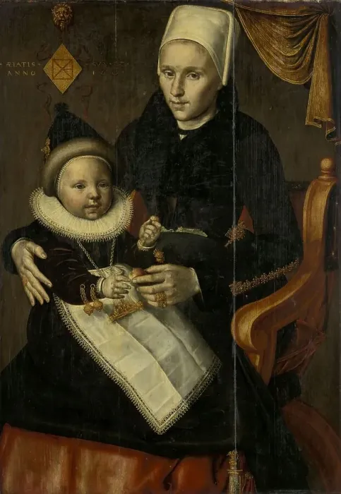 Framed Print : Mother and Child in Noord-Holland Costume, 1601. Creator: Jan Claesz Framed Print : Mother and Child in Noord-Holland Costume, 1601. Creator: Jan Claesz