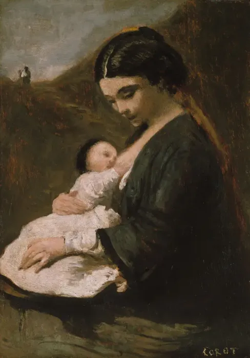 Framed Print : Mother and Child, probably 1860s. Creator: Jean-Baptiste-Camille Corot Framed Print : Mother and Child, probably 1860s. Creator: Jean-Baptiste-Camille Corot