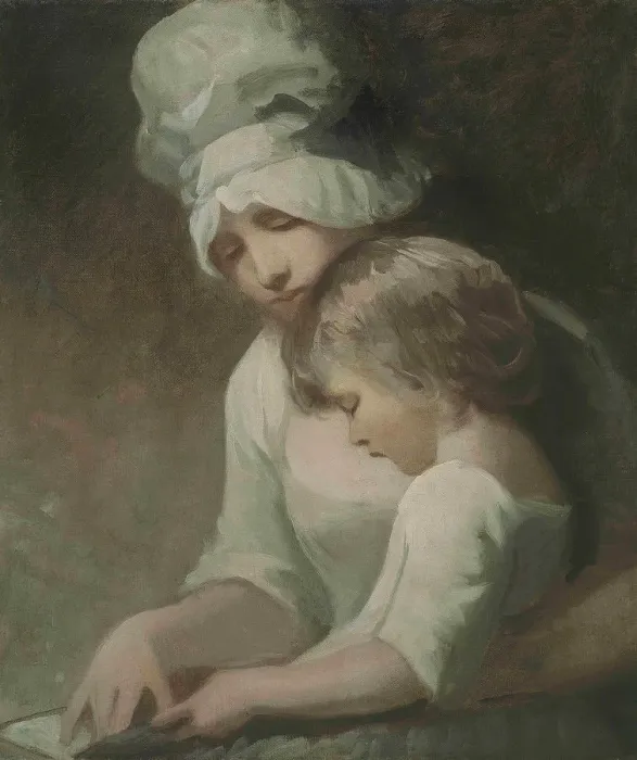 Framed Print : A Mother and Child Reading (Mrs Cumberland and her son). Artist: Romney, George (1734-1802) Framed Print : A Mother and Child Reading (Mrs Cumberland and her son). Artist: Romney, George (1734-1802)