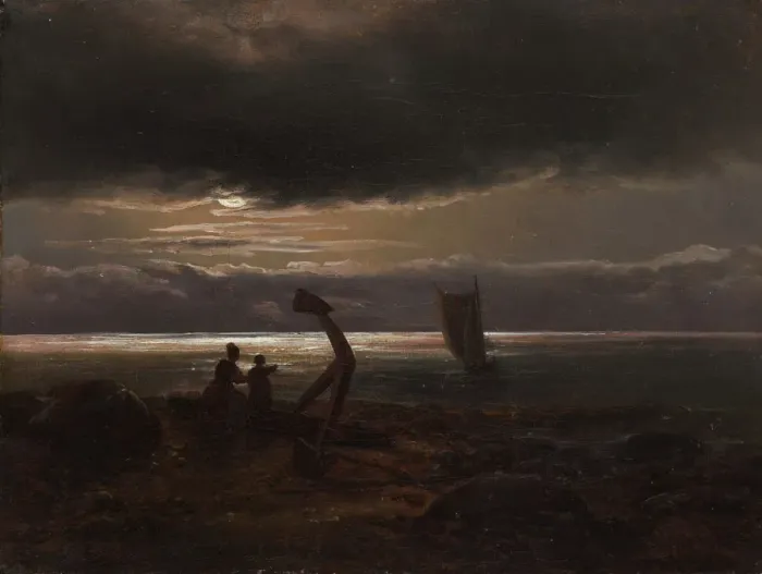 Framed Print : Mother and Child by the Sea, 1830. Creator: Johan Christian Dahl Framed Print : Mother and Child by the Sea, 1830. Creator: Johan Christian Dahl