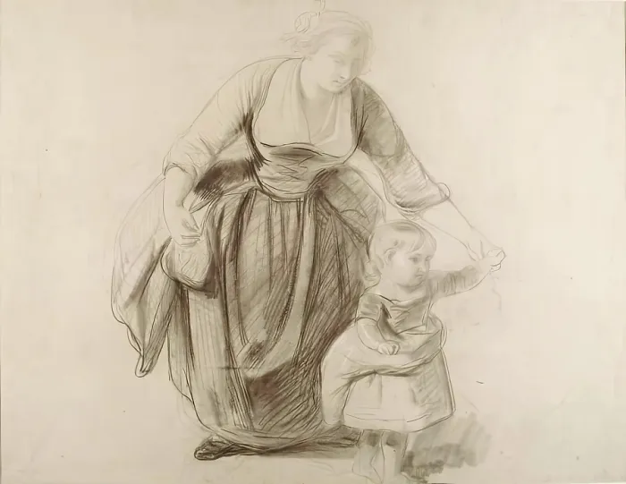 Framed Print : Mother and Child-Study for 'A Highland Interior' and verso Sketch for a Composition, 1855. Creator: John Phillip