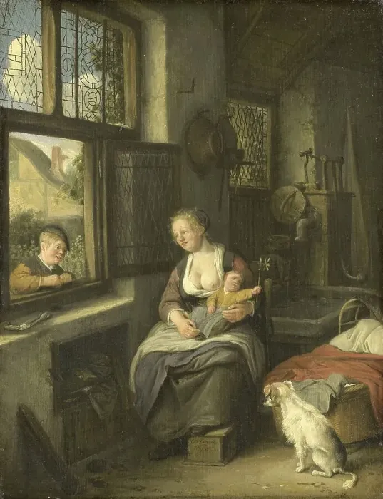 Framed Print : A Mother with her Children, 1690. Creator: Cornelis Dusart Framed Print : A Mother with her Children, 1690. Creator: Cornelis Dusart