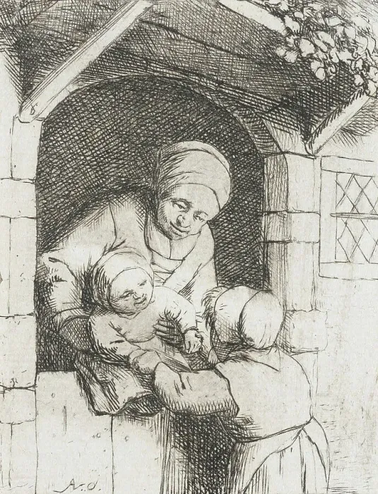 Framed Print : Mother with Two Children, c1675. Creator: Adriaen van Ostade Framed Print : Mother with Two Children, c1675. Creator: Adriaen van Ostade