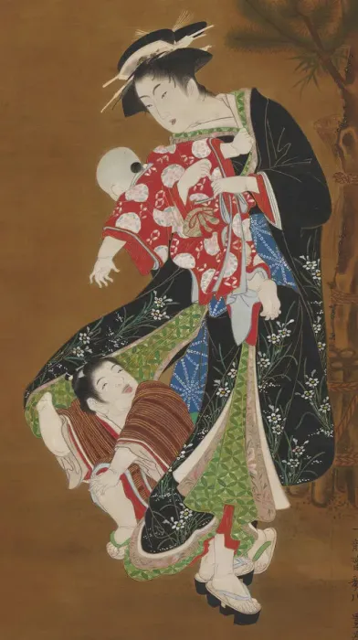 Framed Print : Mother and Children at the New Year, 18th century. Creator: Utagawa Toyoharu Framed Print : Mother and Children at the New Year, 18th century. Creator: Utagawa Toyoharu